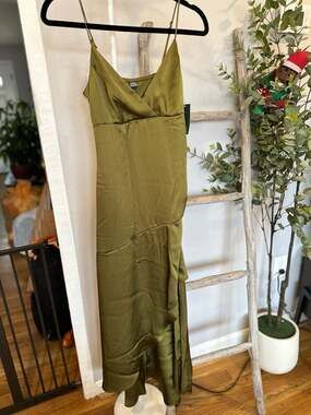 Women's Sleeveless Satin Asymmetrical Maxi A-Line Dress - Wild Fable™ Olive Gree